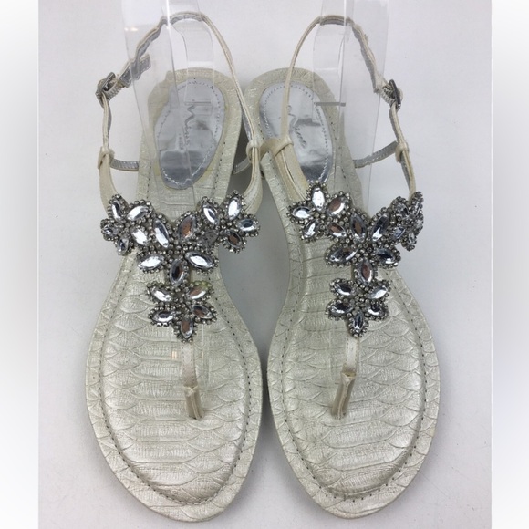 Nina Shoes - Nina Vintage Keegan Royal Embellished Silver T-Strap Sandals Women’s Size 7.5